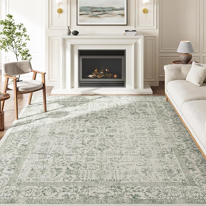 Sage Green Area Rug 5x8 Living Room Washable Carpet Vintage Distressed Non Slip - Image 5