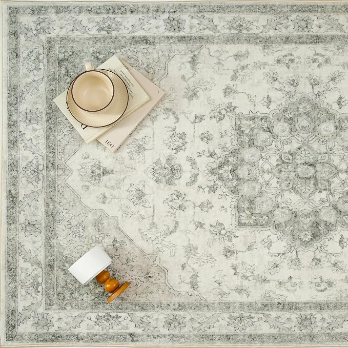 Green Area Rug 4x6 Washable Vintage Carpet Entryway Office Soft Retro Kitchen - Image 6