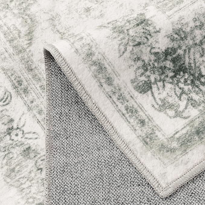 Washable Rug 9x12 Area Rug for Living Room Gray Vintage Boho Medallion Large - Image 6