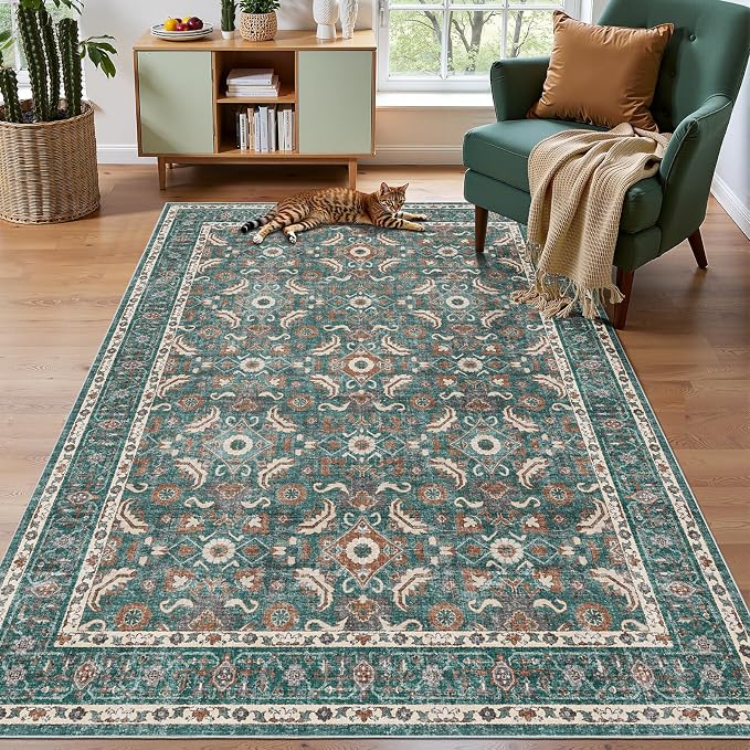 WITSHOCK Living Room Area Rugs 5x8: Soft Non-Slip Backing Washable Rugs Vintage - Image 3