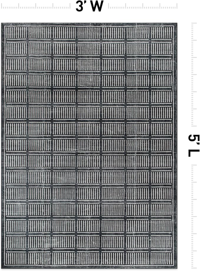 Rugshop Bohemian Stripe Lines Washable Non Slip Area Rug 3' x 5' Black - Image 2