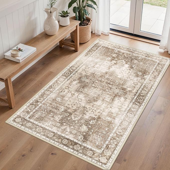 3x5 Area Rugs for Living Room, Machine Washable Non Slip Vintage Rugs, Low Pile - Image 4