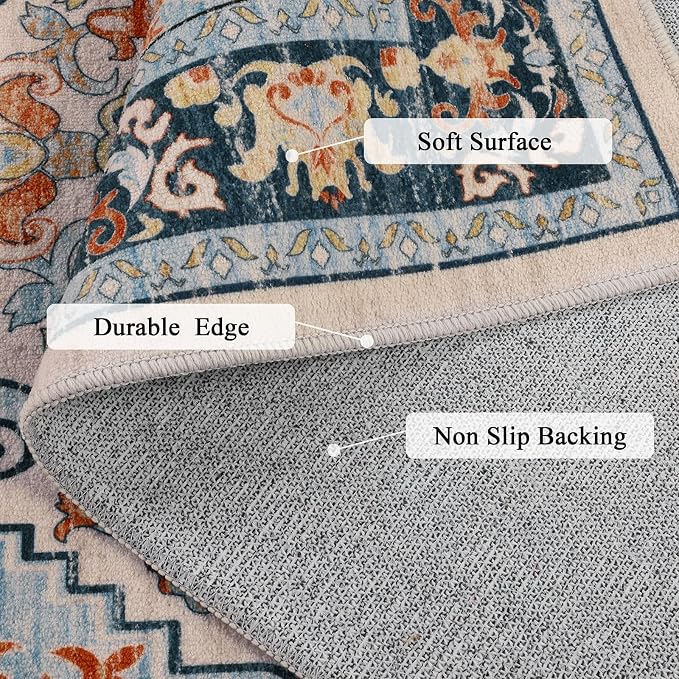 U'Artlines Boho Vintage Area Rug 8x10 Machine Washable Low Pile Soft Floor - Image 4
