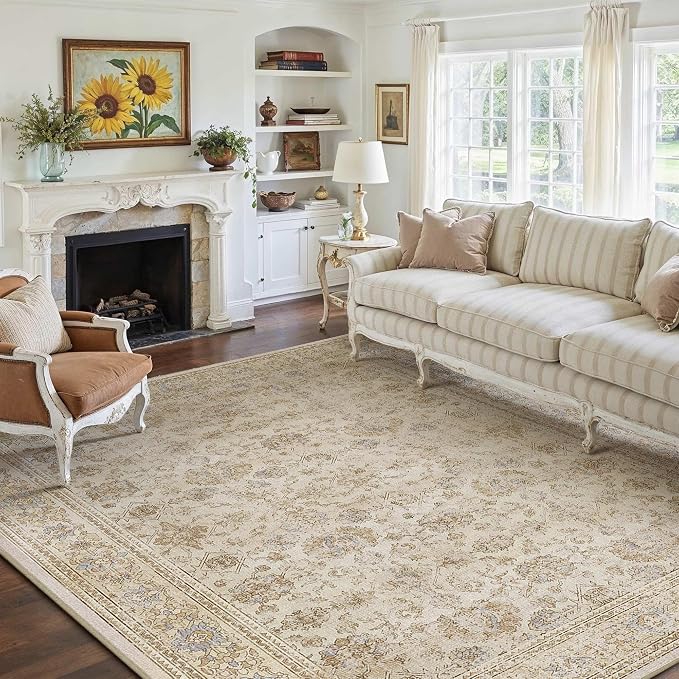 HUGEAR 6x9 Area Rug Beige Vintage Machine Washable Living Room Retro Rugs - Image 3