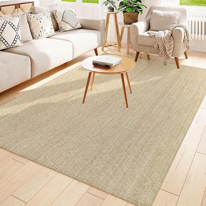 Collive Boho Rugs for Living Room 6x9 Tan, Washable Large Area Rug Braided - Image 2