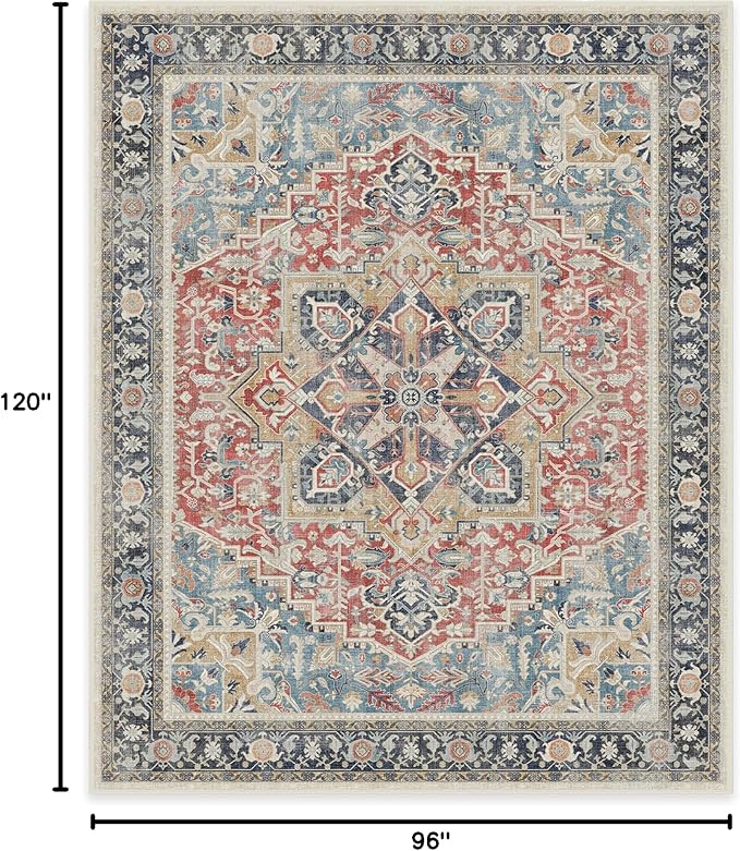 RUGGABLE Washable Vintage Area Rug – Kamran Cayenne Red 8x10, Stain-Resistant - Image 2