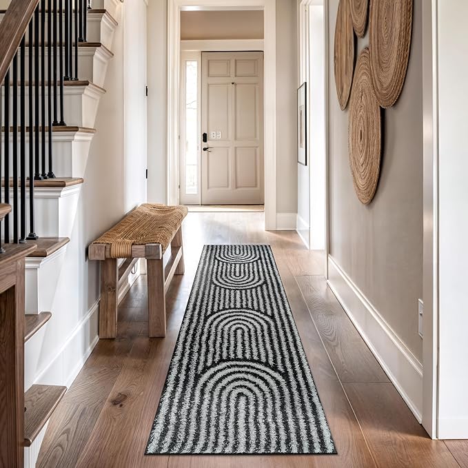 Rugshop Abstract Arch Shag Runner Rug Anthracite Dark Gray 2' 3" x 8' Perfect - Image 6