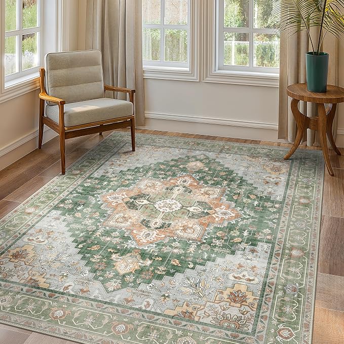 GENIMO 7x10 Area Rugs for Living Room, Machine Washable Non Slip Vintage Rugs by GENIMO