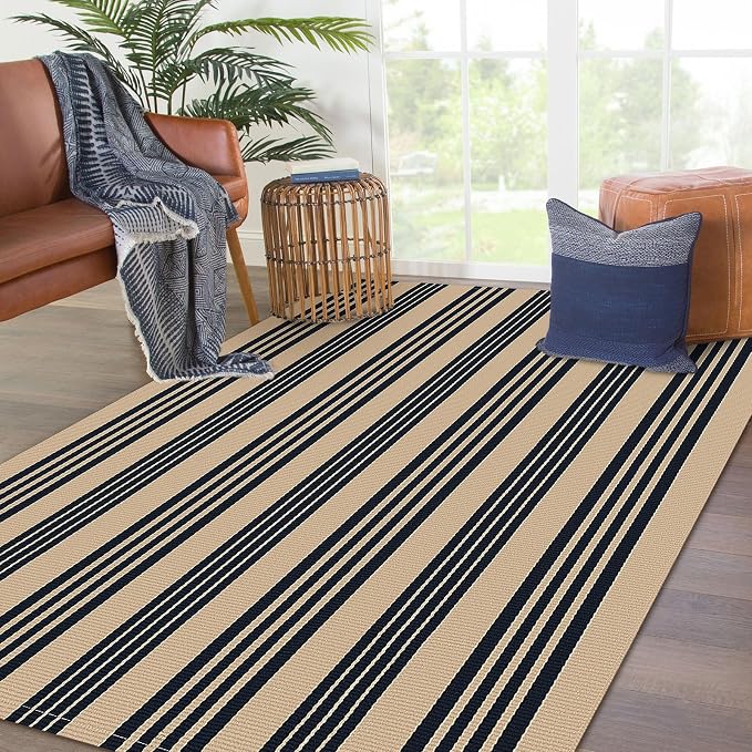 KOZYFLY Striped Front Door Mat 4x6 Ft Brown and Black Front Door Rug Cotton - Image 8