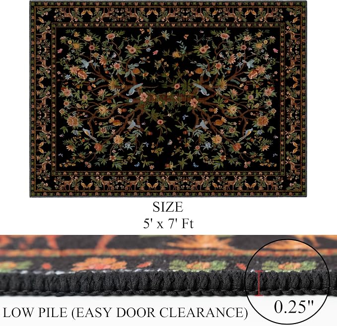 Black Rug for Living Room 5x7 Area Rugs, Machine Washable Non-Slip Carpet - Image 2