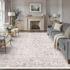 Gray Area Rug 8x10 Machine Washable Large Vintage Living Room Distressed Non by PureCozy