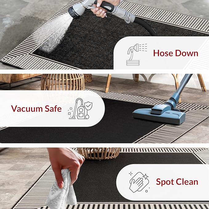 Nuloom Asha Black/Ivory, Striped Border, Soft and Cozy, High Traffic, Stain - Image 6