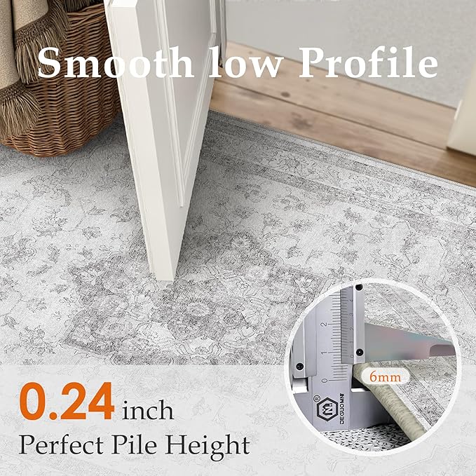 Grey Gray Runner Rug 2x8 Washable Vintage Long Carpet - Image 3