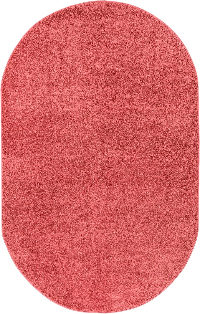 Eyely UES100E-3OV Haze Solid Low-Pile Red 3 ft. x 5 ft. Oval Area Rug, Pet - Image 2