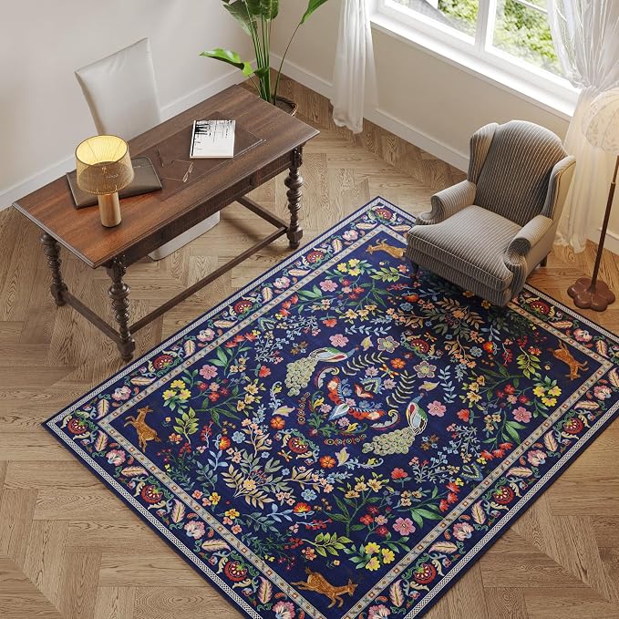 Rugcomf 3x5 Rug Washable Area Rug Floral Office Rug Non Slip Small Carpet - Image 3