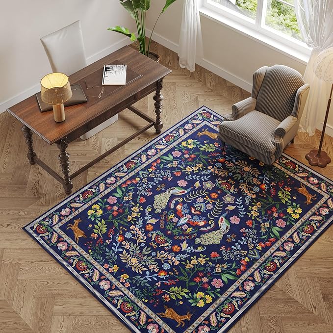 Rugcomf Area Rug 4x6 Rug Washable Rugs Floral Non Slip Low Pile Small Carpet - Image 6