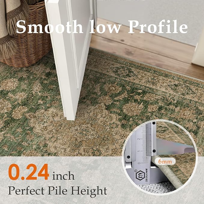 HUGEAR 3x5 Entryway Area Rug Retro Green Small Rug Machine Washable Door Mat - Image 4