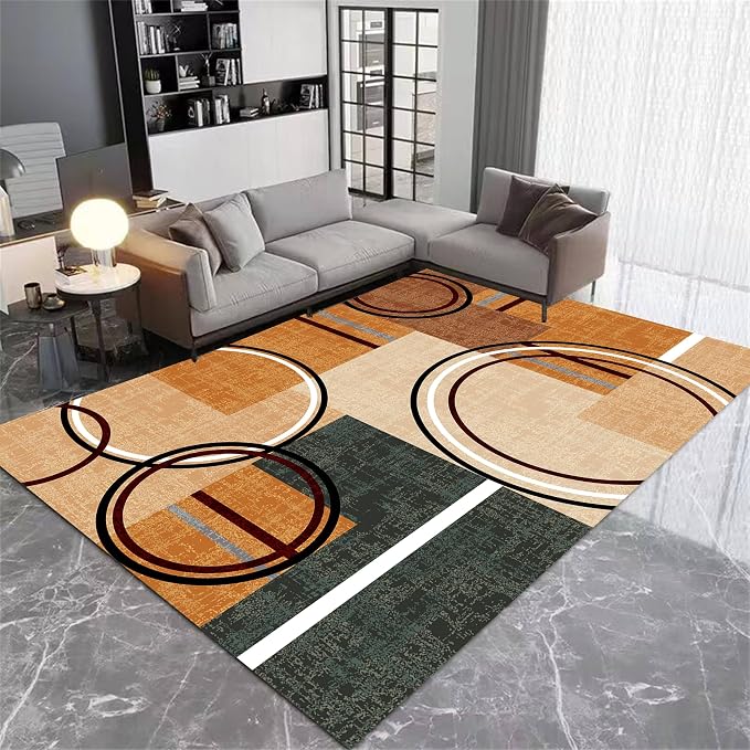 Modern Wavy Circles Area Rug 2x3ft, Geometric Design Low Pile Carpet, Soft & - Image 3