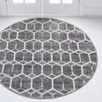 Rugs.com Lattice Trellis Collection Rug – 3 Ft Round Gray Low-Pile Rug Perfect by Rugscom