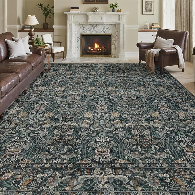 Washable Living Room Rug: 9x12 Boho Floral Soft Area Rug by Ruicharm