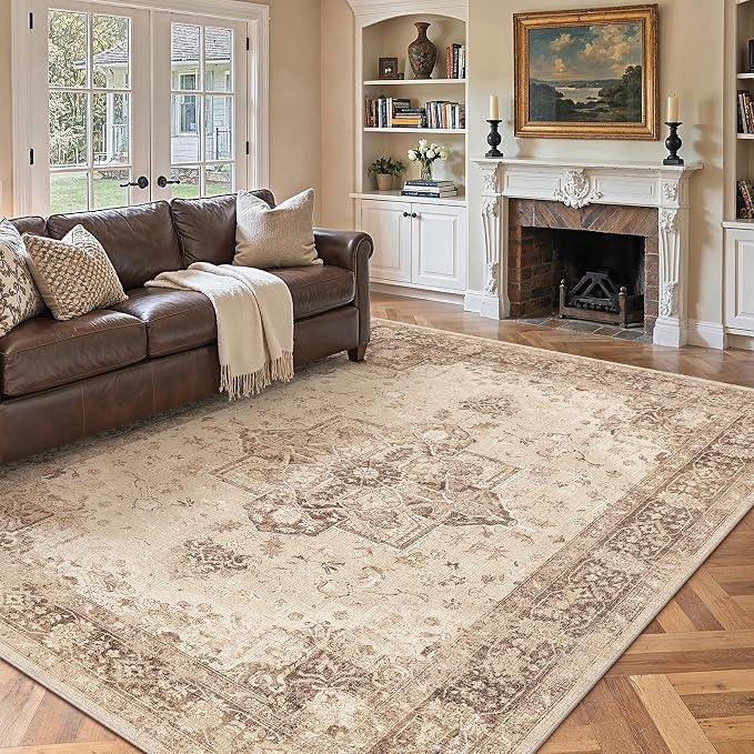 Brown 6x9 Area Rug Washable Vintage Living Room Carpet Non Slip Retro by PureCozy