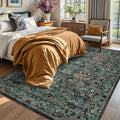 Dark Green Boho 5x7 Area Rugs for Bedroom Aesthetic, Washable Floral Rug for by Lunasun