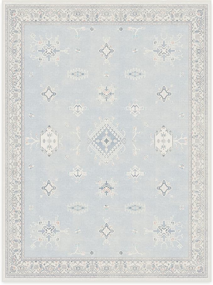 RUGGABLE Washable Vintage Area Rug – Verena Soft Blue 9x12, Stain-Resistant - Image 3