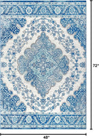 JONATHAN Y Boho Vintage Cream/Blue Indoor Area Rug, Bohemian Flair Medallion - Image 2