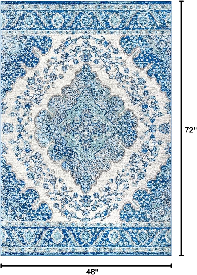 JONATHAN Y Boho Vintage Cream/Blue Indoor Area Rug, Bohemian Flair Medallion - Image 2