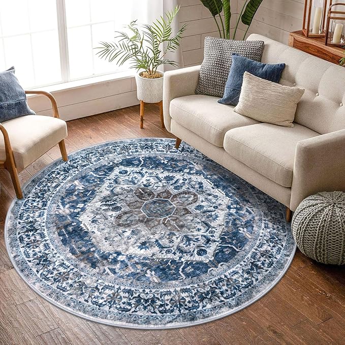 KOZYFLY Round Rug 6 Ft Rugs for Entryway Washable Circle Rug Non Slip Round by KOZYFLY