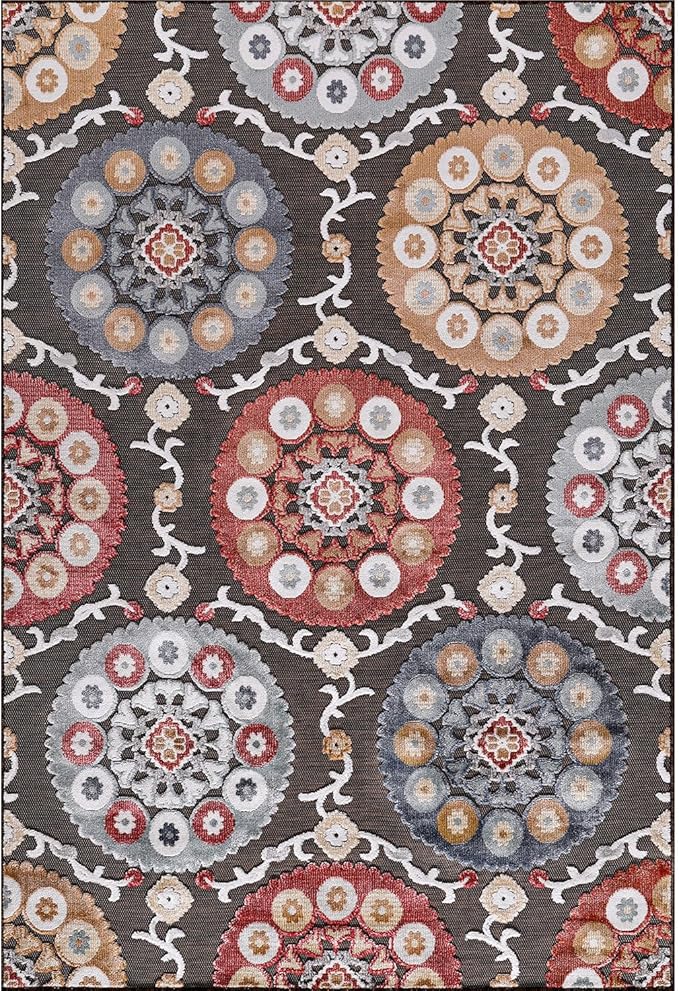 CAMILSON Indoor Outdoor Rug 6x9 Bohemian Medallion Floral Area Rugs - Image 2