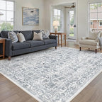 Navy Blue Area Rug 8x10 Machine Washable Large Vintage Living Room Distressed - Image 2
