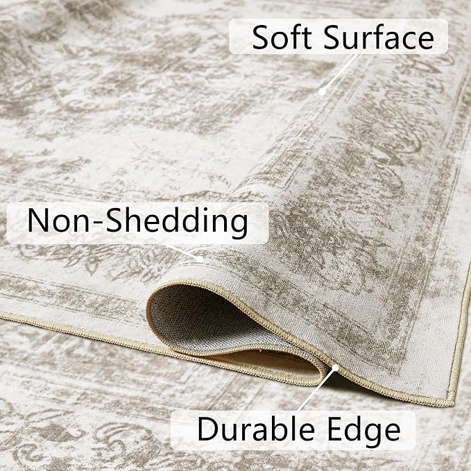 Runner Rug 2x8 Beige Hallway Washable Carpet Non Slip Vintage Medallion Carpet - Image 7