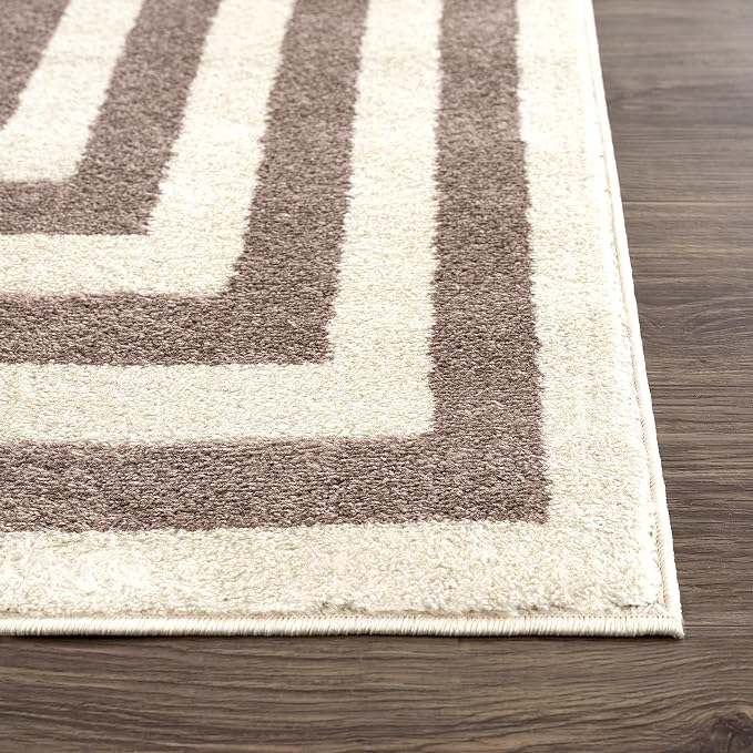 Abani Contemporary Beige & Ivory 7'9" x 10'2" Area Rug, Contrasting Geometric - Image 4