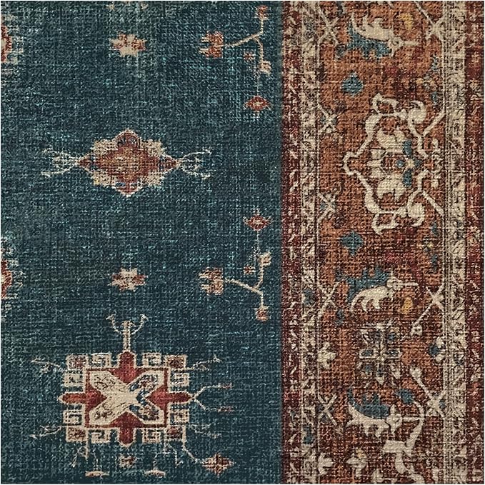 RUGGABLE Washable Vintage Area Rug – Verena Teal Blue 3x5, Stain-Resistant - Image 4
