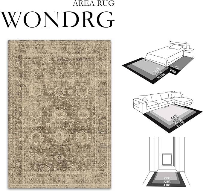10x12 Brown Vintage Area Rug for Living Room Bedroom Large Distressed Rustic - Image 2