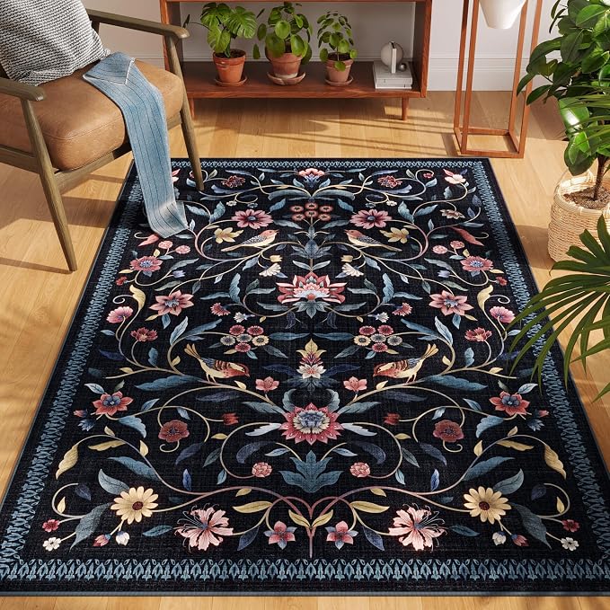 Vintage Medallion Floral 4x6 Rug, Machine Washable Non-Slip Area Rug, Low Pile - Image 3