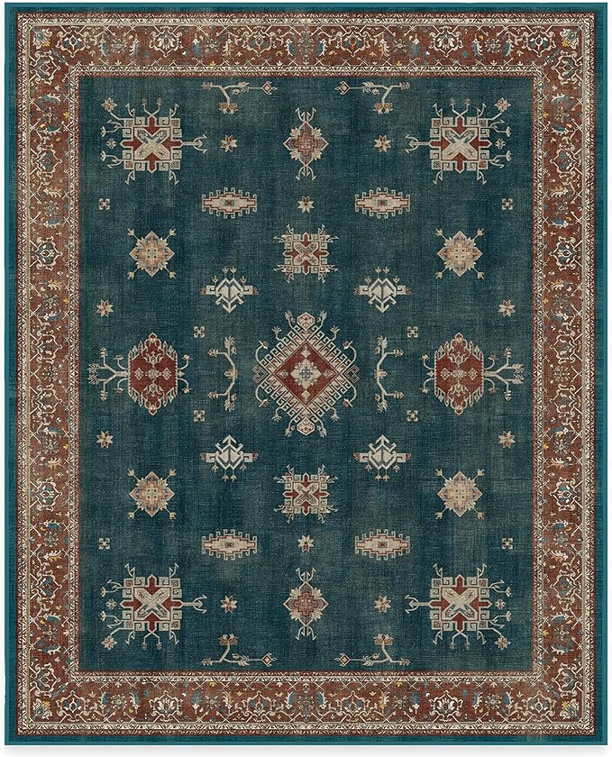RUGGABLE Washable Vintage Area Rug – Verena Teal Blue 8x10, Stain-Resistant - Image 3