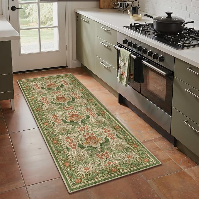 Bavni 2'6''x6 Runner Rug, Microfiber Washable Non-Slip Vintage Floral Rugs by BAVNI