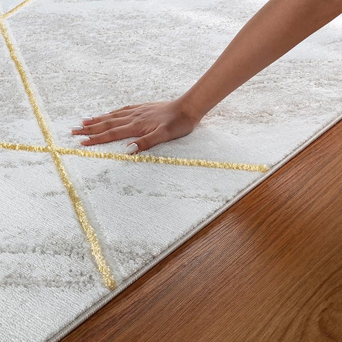 GLORY RUGS Area Rugs Marble 5x7 Cream Gold Carpet Modern Abstract Rug Living - Image 4