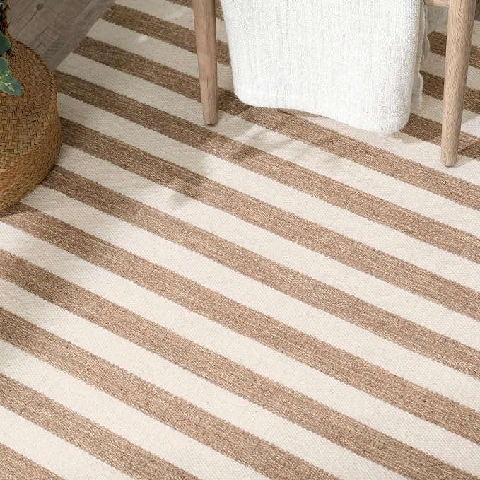 Home Conservatory Ladder Stripe Natural/Ivory Handwoven Wool 5 X 8 Feet - Image 4