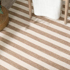 Home Conservatory Ladder Stripe Natural/Ivory Handwoven Wool 5 X 8 Feet - Image 4