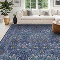 Vintage Dark Blue Living Room Rug, 7x10 Washable Large Area Rugs by HazoHaus