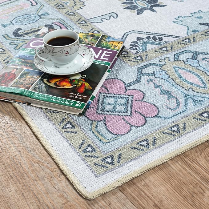 Fame Living Cream Green Oushak Rug, Area Rugs - Image 8