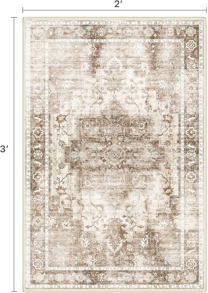 Area Rug 2x3 Doormat, Machine Washable Low Pile Vintage Rugs, Small Lightweight - Image 2