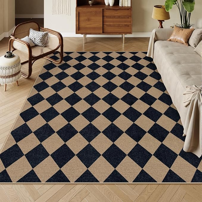 Lahome Checkered Easy Jute Patio Rug, 6x9 Washable Indoor Outdoor Rug, by Lahome
