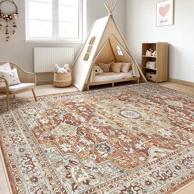 9x12 Area Rug Living Room: Machine Washable Boho Large Vintage Soft Rugs Stain - Image 5