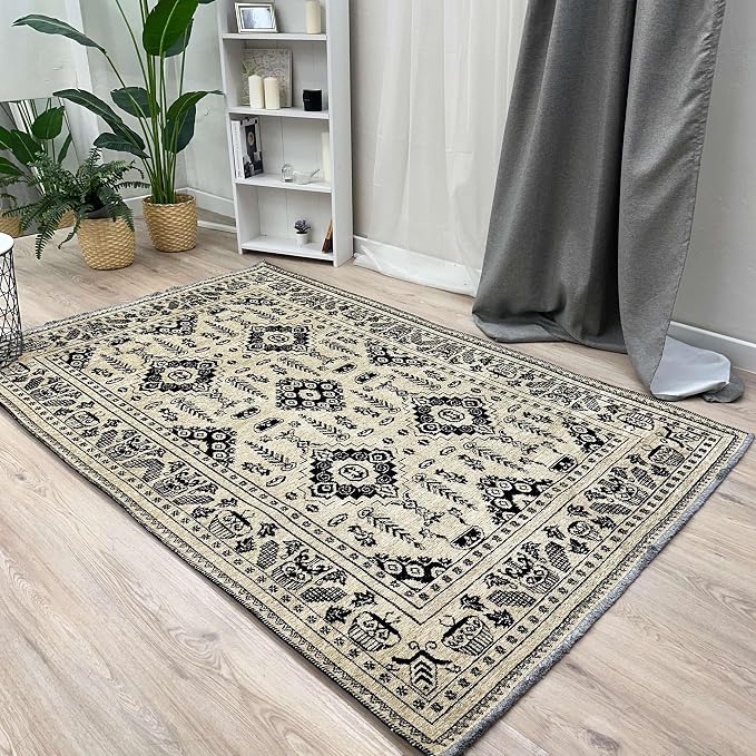 Alfa Rich 4x6 Beige Black Washable Area Rugs by AlfaRichRugs