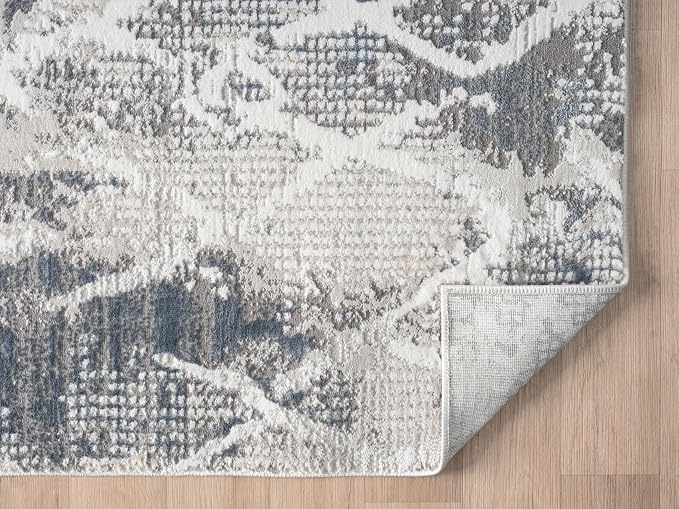 Adel Modern Area Rug for Living Room, 6x9 Rustic Distressed Abstract Blue Rug - Image 4