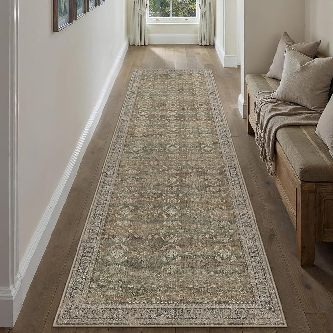 3x10 Brown Area Rug Runners for Hallways Washable Vintage Distressed Carpet Low - Image 6